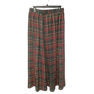 Unbranded Red Green Plaid Tartan Maxi Skirt Elastic Waist Pleated Holiday XL